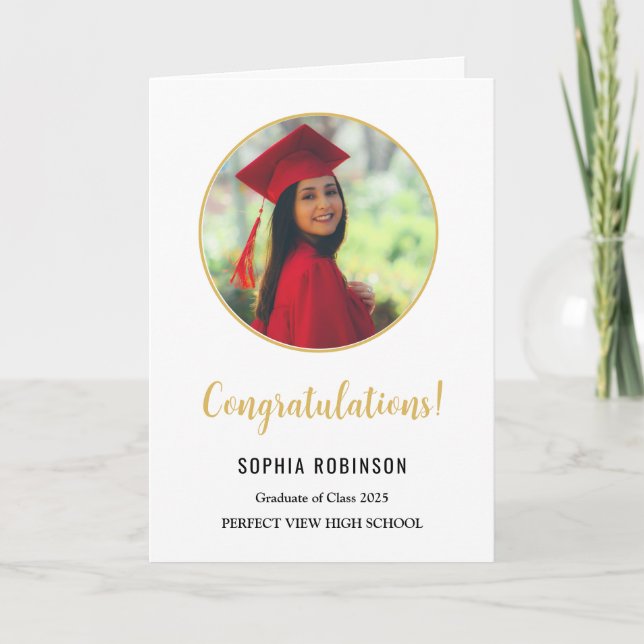 Simple Graduate Photo Gold White Graduation  Card (Front)