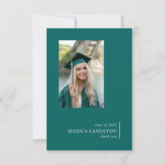 Simple Graduate Photo Green thank you card (Front)