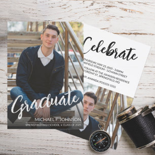 Simple Graduate Script Photo Graduation Invitation