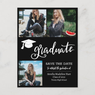 Simple Graduate Script Save The Date Photo   Black Announcement Postcard