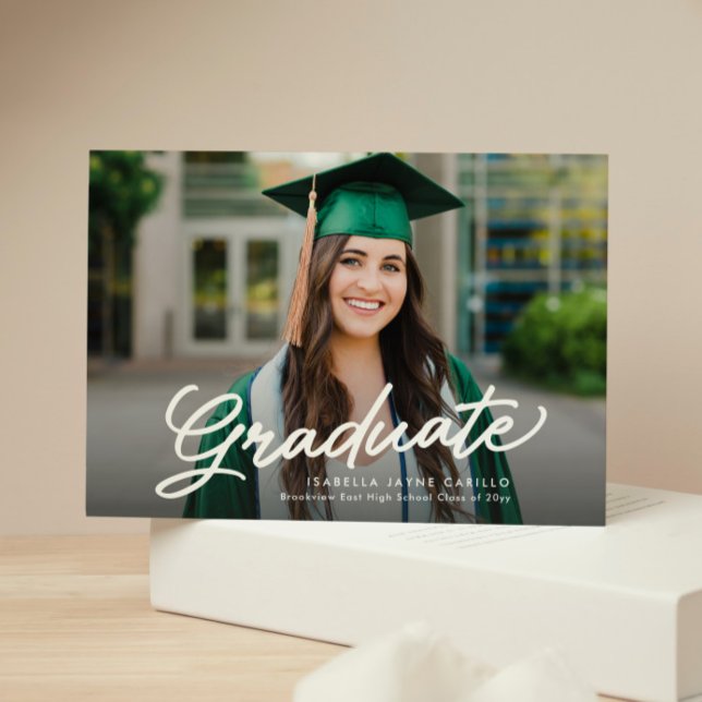 Simple graduate script two photo graduation invitation (Creator Uploaded)