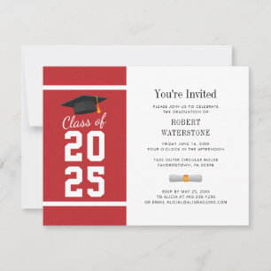 Simple Graduation 2022 Modern Red White Invitation