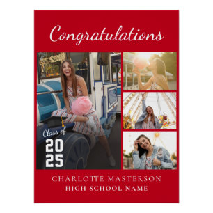Simple Graduation 2025 Photo Collage Red Poster
