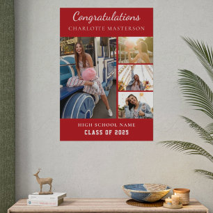 Simple Graduation 2025 Photo Collage Red Poster