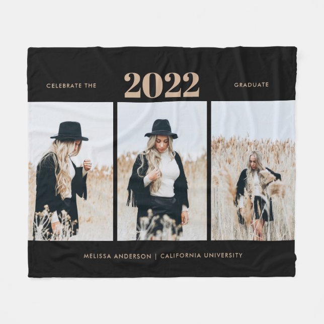 Simple Graduation 3 Photo  Fleece Blanket (Front (Horizontal))