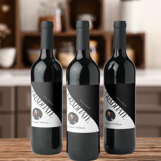 Simple Graduation Black and White Wine Label