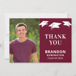 Simple Graduation Cap Toss Maroon Graduation Thank You Card
