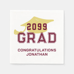 Simple Graduation Cap Year GRAD Maroon Burgundy Napkin