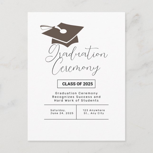Simple Graduation Ceremony Announcement Postcard (Front)