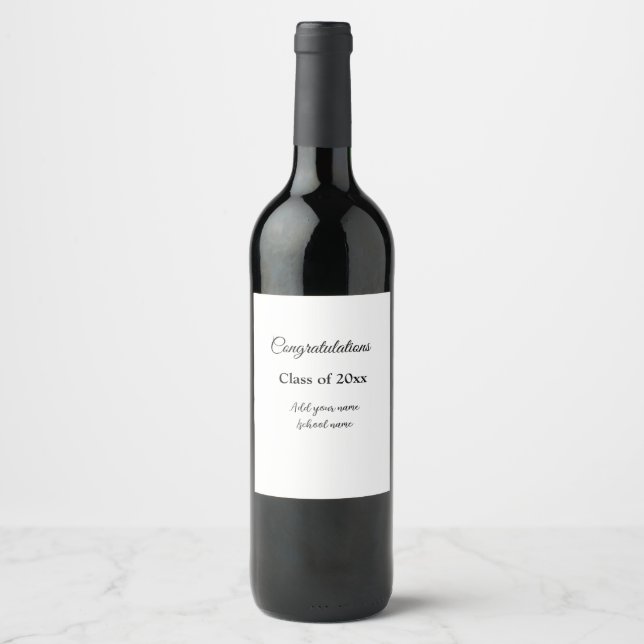 Simple graduation congratulations minimal add clas wine label (Front)