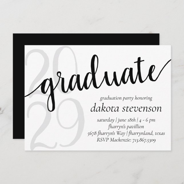 Simple Graduation | Minimalist Black and White Invitation (Front/Back)
