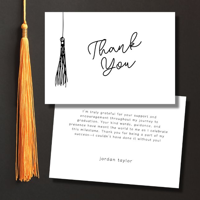 Simple Graduation Party Tassel Illustration Black  Thank You Card (Creator Uploaded)