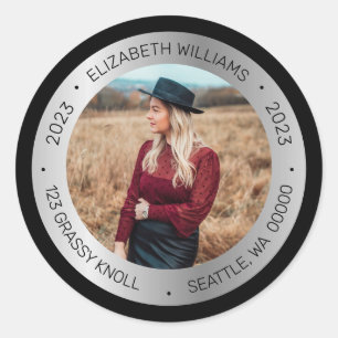 Simple Graduation Photo 2023 Name Return Address Classic Round Sticker