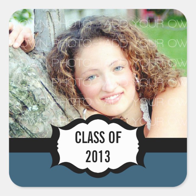 Simple Graduation Stickers, Blue Square Sticker (Front)