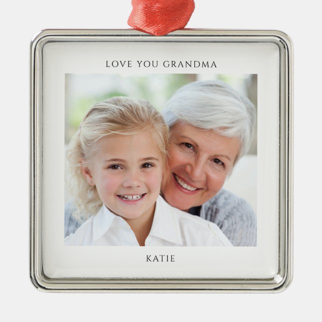Simple Grandma Photo Personalised  Metal Tree Decoration (Front)