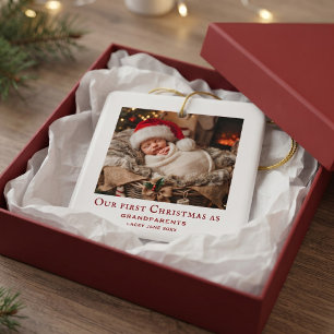 Simple Grandparents 1st Christmas Baby Photo Ceramic Ornament