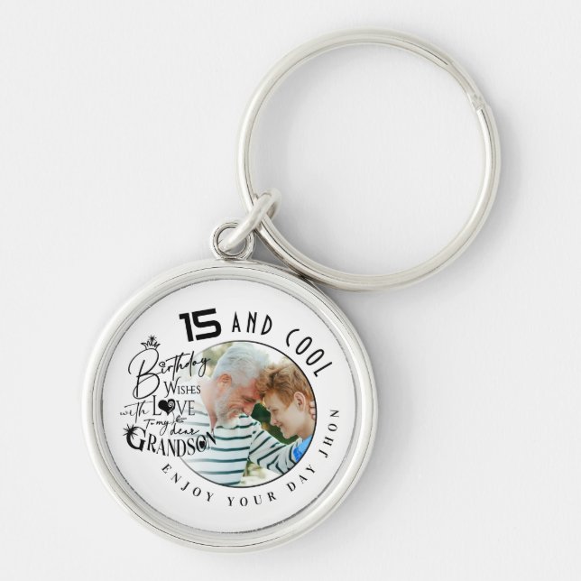 Simple Grandson Birthday Personalized Gift Key Ring (Front)