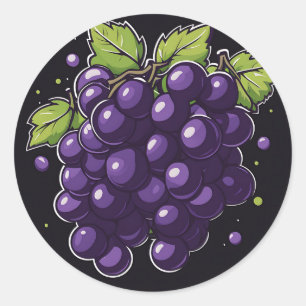 Simple Grape With Leaves Classic Round Sticker