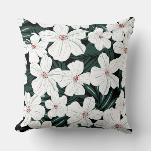 Simple graphic drawing spring white flowers garden cushion (Front)