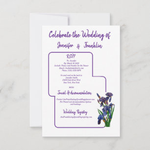 Simple graphic Purple Iris Watercolor Wedding RSVP Card