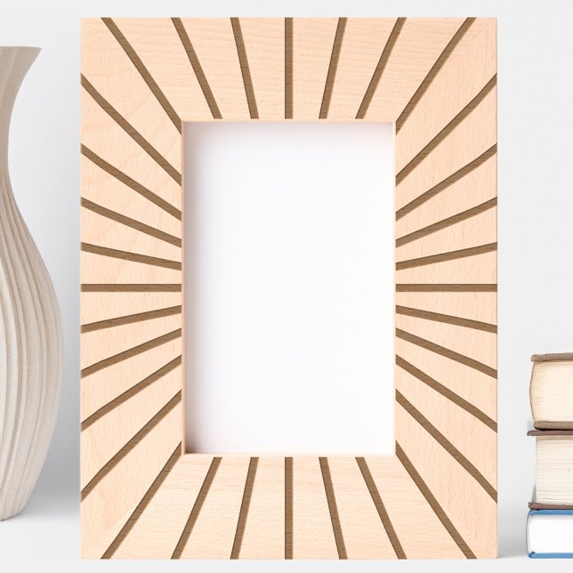 Simple Graphic Sun Ray Pattern Etched Frames (Simple geometric sun ray pattern etched wooden photo frame)