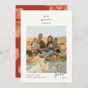 Simple Grateful Hearts Thanksgiving Holiday Card