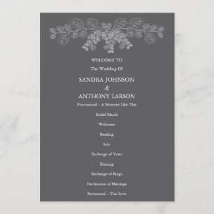 Simple Gray Eucalyptus Line Art Wedding  Programme