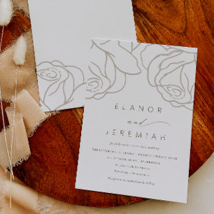 Simple Gray Floral Wedding Invitation
