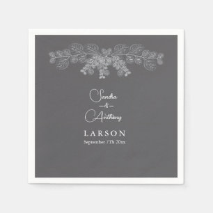 Simple Gray Line Art Eucalyptus Wedding Napkins