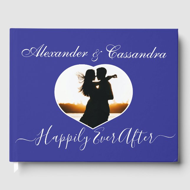 Simple Greek Royal Blue, elegant,photo  Wedding Guest Book (Front)