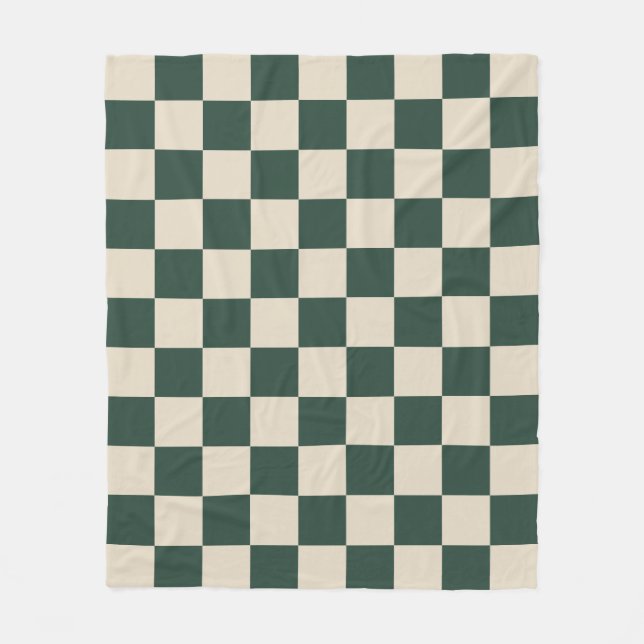 Simple Green and Beige Preppy Chequered Pattern Fleece Blanket (Front)