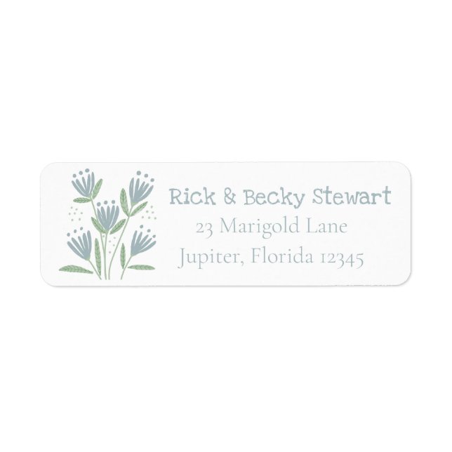 Simple Green and Blue Flowers Return Address (Front)
