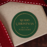 Simple  Green and Gold Christmas Classic Round Sticker<br><div class="desc">Elegant simple green and gold custom Christmas stickers.</div>