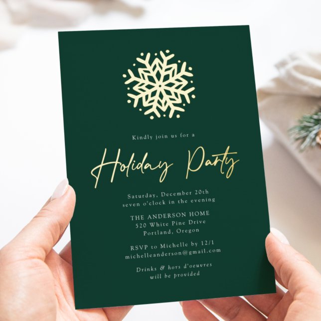 Simple Green and Gold Snowflake Holiday Party (Creator Uploaded)
