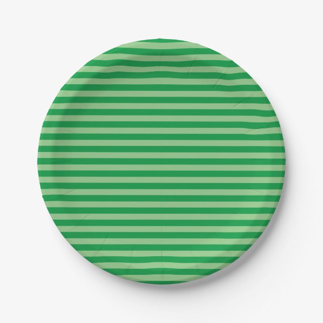 Simple Green and Light Green Striped Paper Plate (Front)