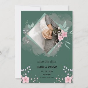 Simple Green and Pink Save the Date Invitation