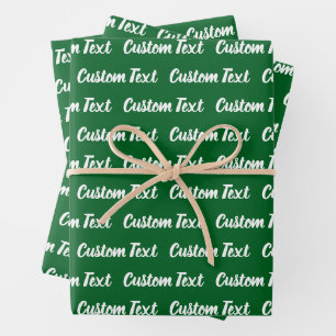 Simple Green and White Cursive Script Text Pattern Wrapping Paper Sheet