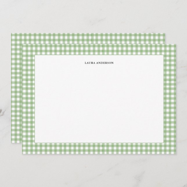 Simple green and white Gingham personalised  Thank You Card (Front/Back)