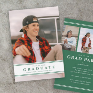 Simple Green and White Sporty Photo Graduation Invitation