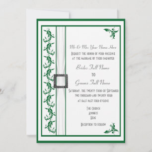 Simple green and white traditional wedding invitation