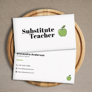 Simple Green Apple Teacher Business Card