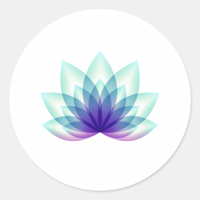 Simple Green Blue Lotus Flower Classic Round Sticker (Front)