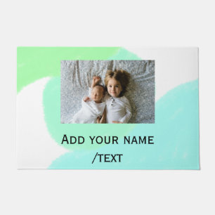 simple green blue watercolor add photo custom text doormat