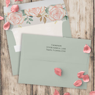 Simple Green Blush Floral Greenery Botanical Envelope