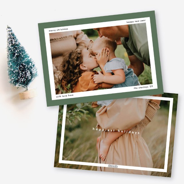Simple Green Bold Border 2 Large Photos Holiday Card (Creator Uploaded)