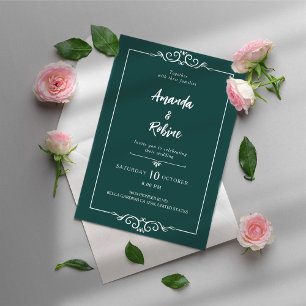 Simple Green Border Wedding Invitation