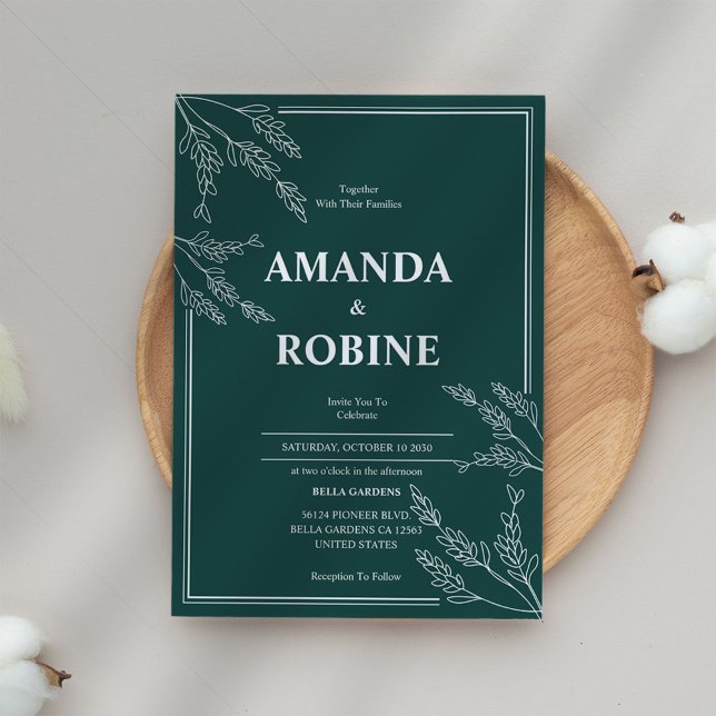 Simple Green Botanical Wedding Invitation (Creator Uploaded)