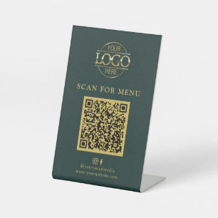Simple Green Business Logo Contactles QR Code Menu Pedestal Sign