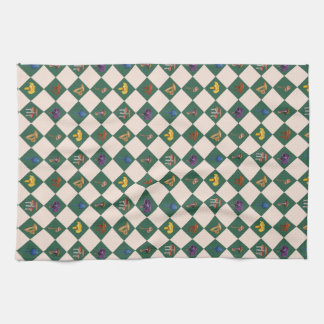 Simple green check with mushrooms tea towel