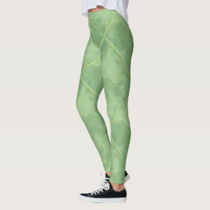 Simple Green Chequered Ceramic Tiles Leggings